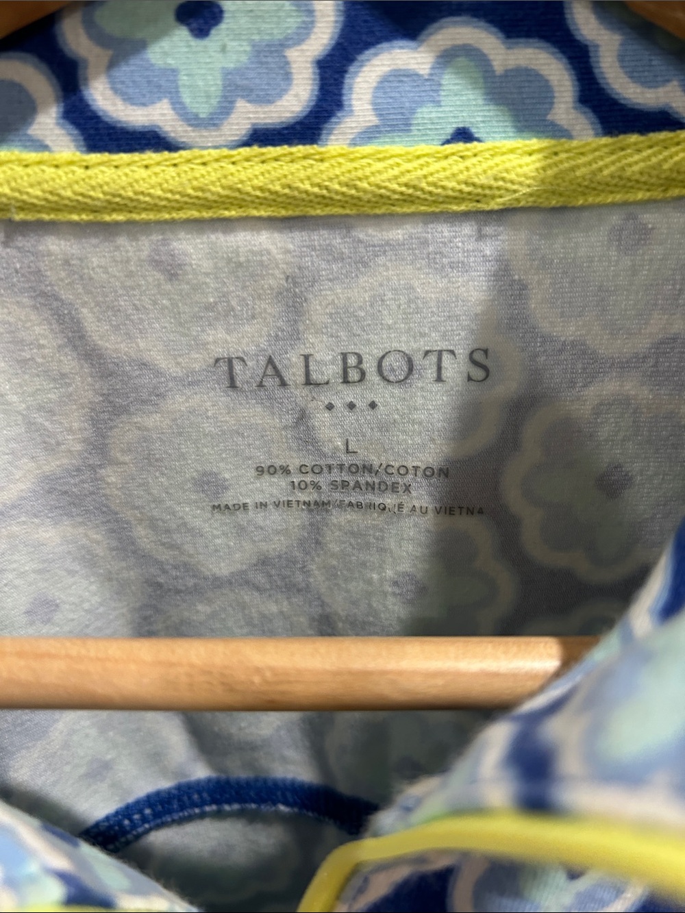 Talbots Blue Floral Quarter-Zip Polo with Yellow Trim - Picture 2 of 4